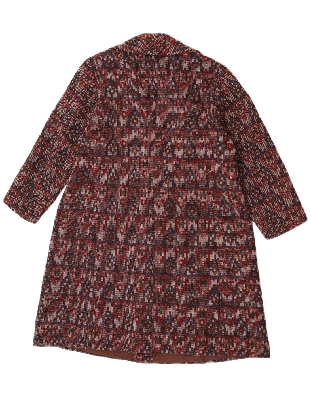 Płaszcz damski w stylu vintage UK 14, duży, bordowy, geometryczny