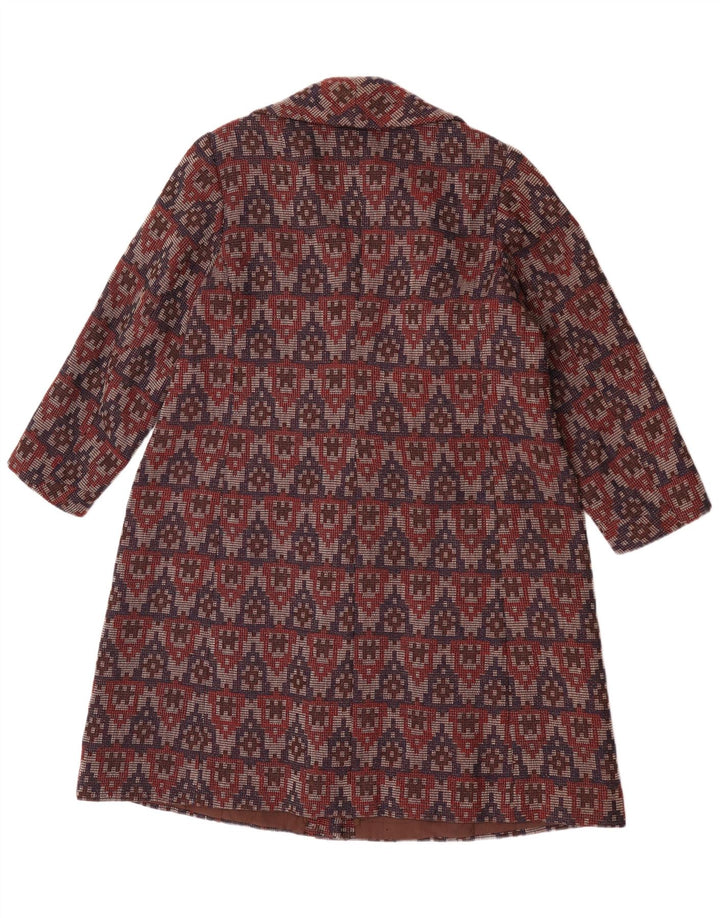Płaszcz damski w stylu vintage UK 14, duży, bordowy, geometryczny