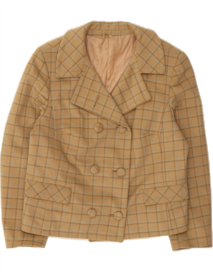 VINTAGE Womens Double Breasted Blazer Jacket UK 14 Medium Beige Check Vintage Vintage and Second-Hand Vintage from Messina Hembry 