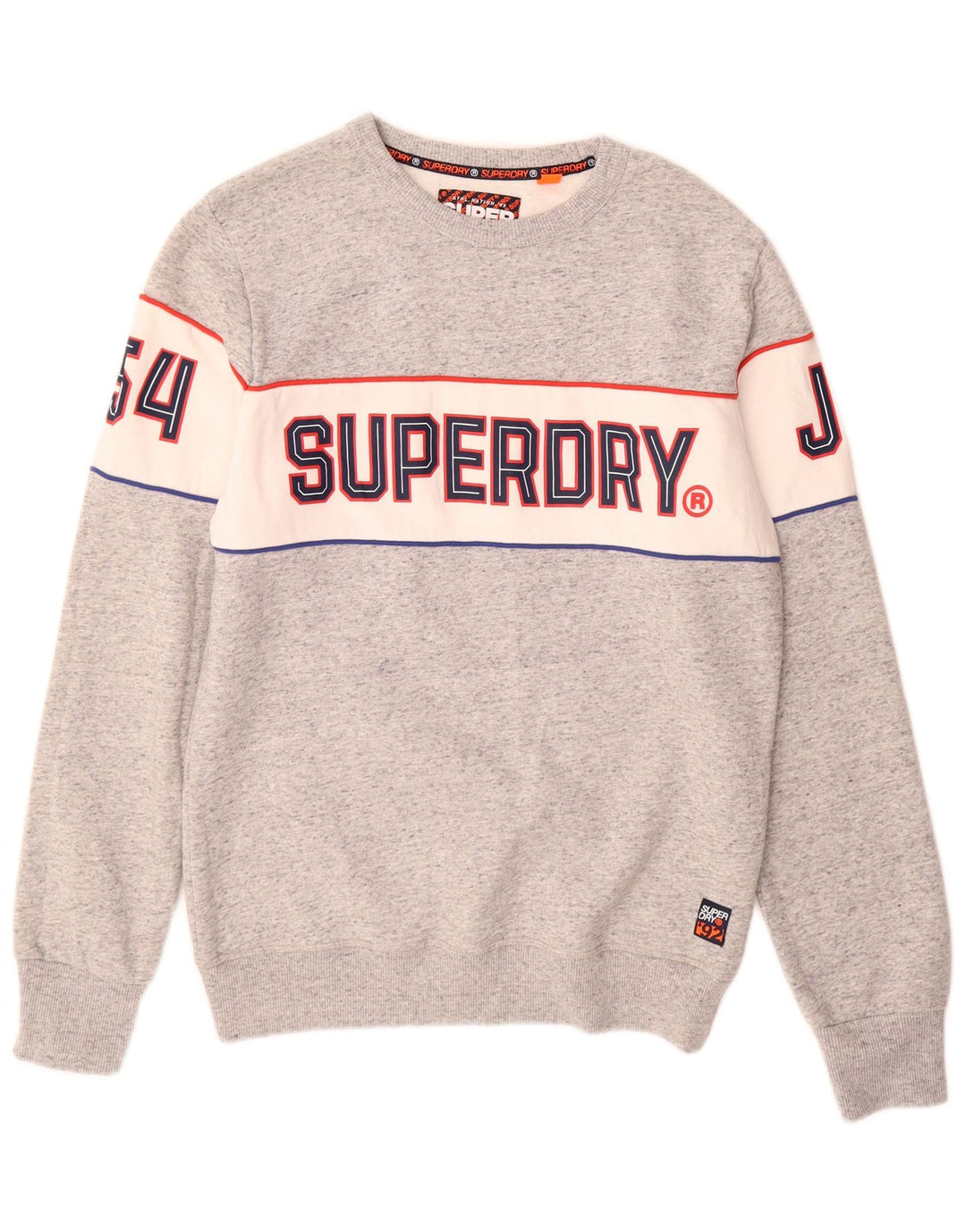 SUPERDRY Męska bluza z grafiką, duża, szara, bawełniana w bloki kolorów