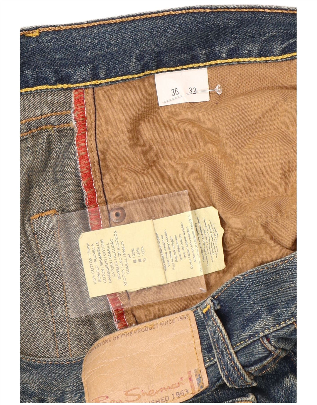 BEN SHERMAN Męskie proste dżinsy W36 L32 Niebieska bawełna