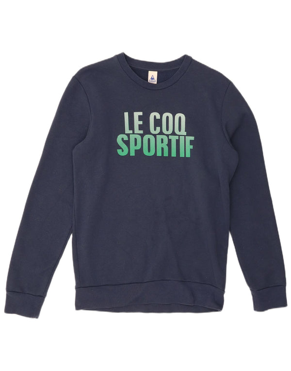 LE COQ SPORTIF Mens Graphic Sweatshirt Jumper Small Navy Blue Cotton