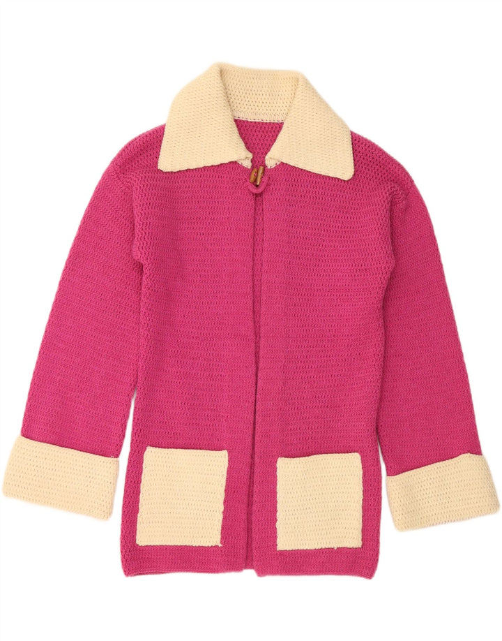 VINTAGE Womens Cardigan Sweater UK 12 Medium Pink Colourblock