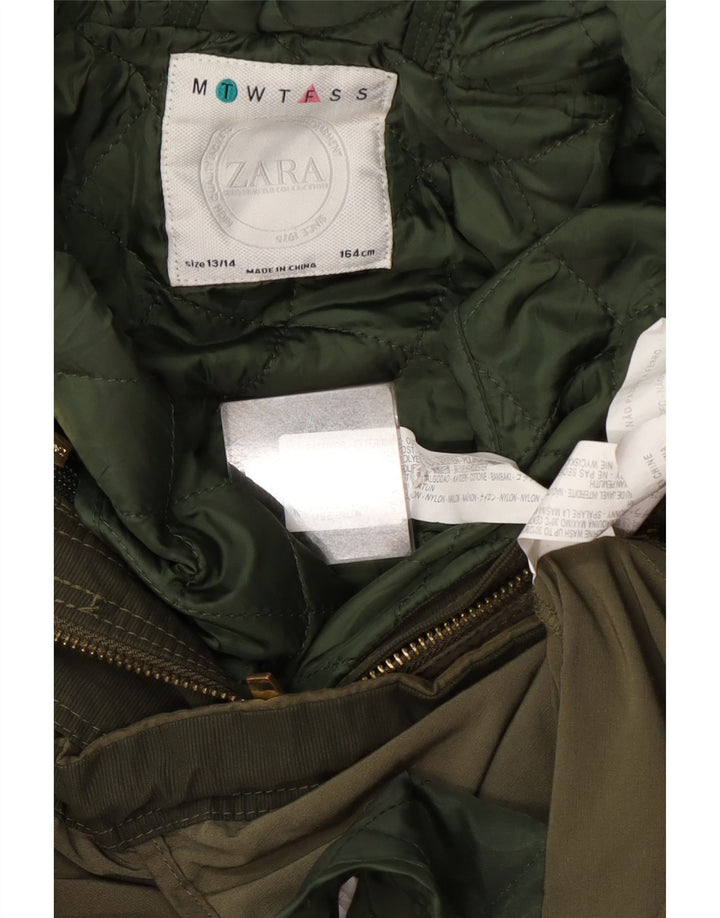Kurtka dziewczęca z kapturem i parką Zara 13-14 lat, khaki, poliester
