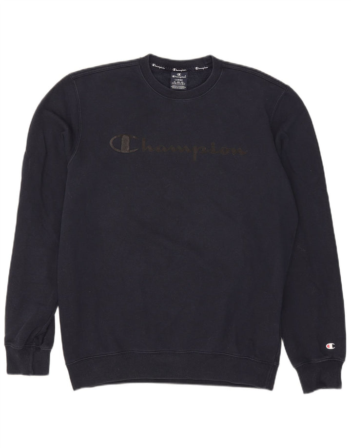 Męski sweter z grafiką Champion, duży, granatowy, bawełniany