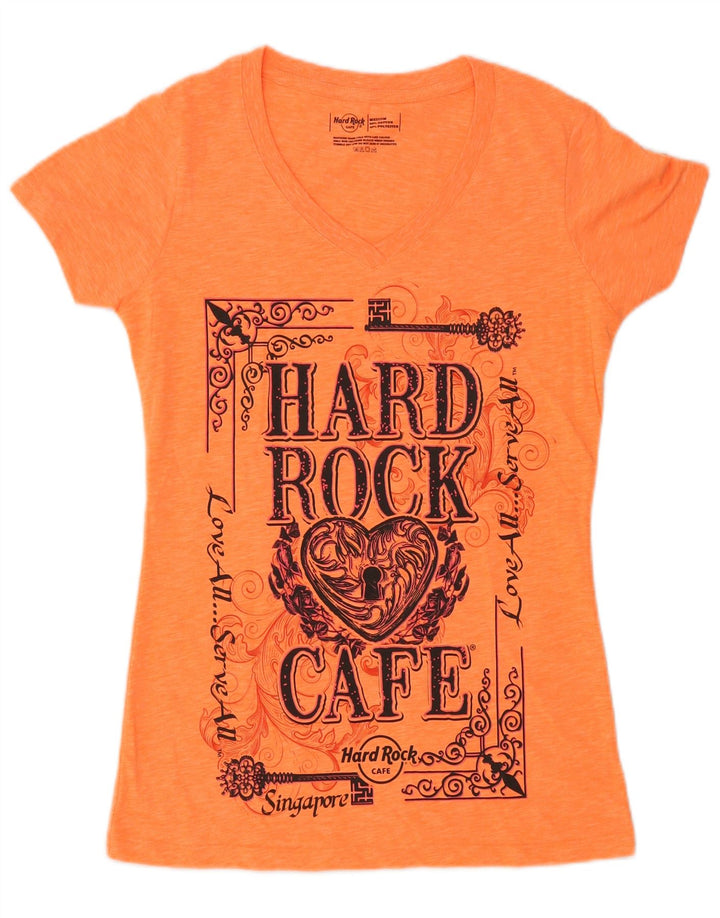 T-shirt damski HARD ROCK CAFE Singapur z grafiką Top UK 14 Średni pomarańczowy