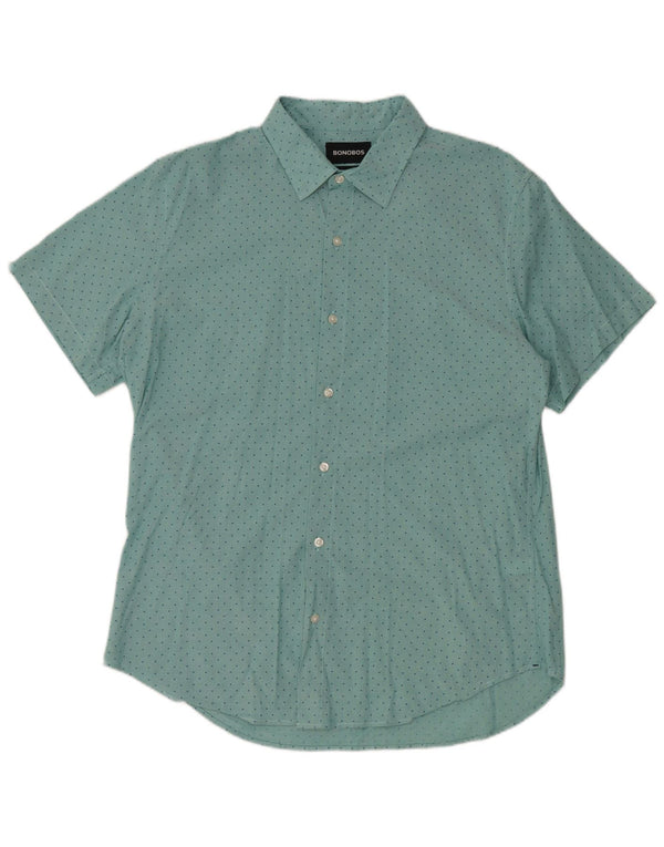 BONOBOS Męska koszula slim fit z krótkim rękawem, duża, niebieska, bawełniana w kropki
