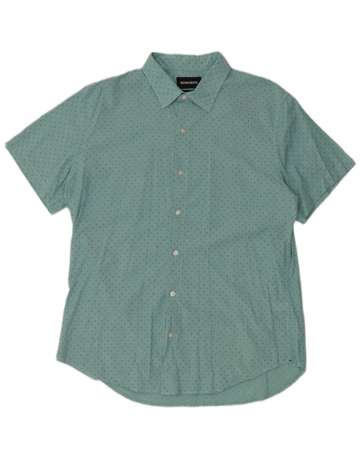 BONOBOS Męska koszula slim fit z krótkim rękawem, duża, niebieska, bawełniana w kropki