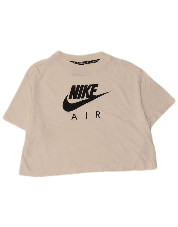 Damska koszulka NIKE Crop Oversize z grafiką Top UK 10, mała, biała, bawełniana