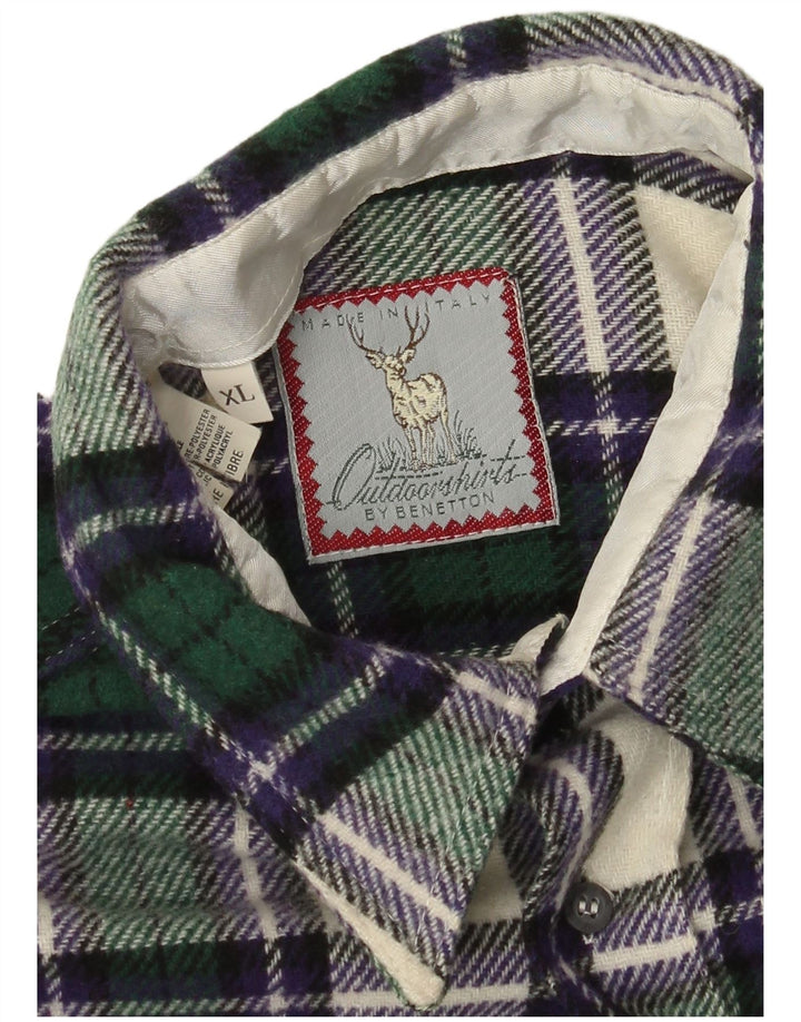 Męska koszula flanelowa Benetton XL, wełniana w zieloną kratkę