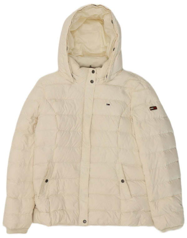 Damska ocieplana kurtka z kapturem Tommy Hilfiger UK 18 XL, biały poliester