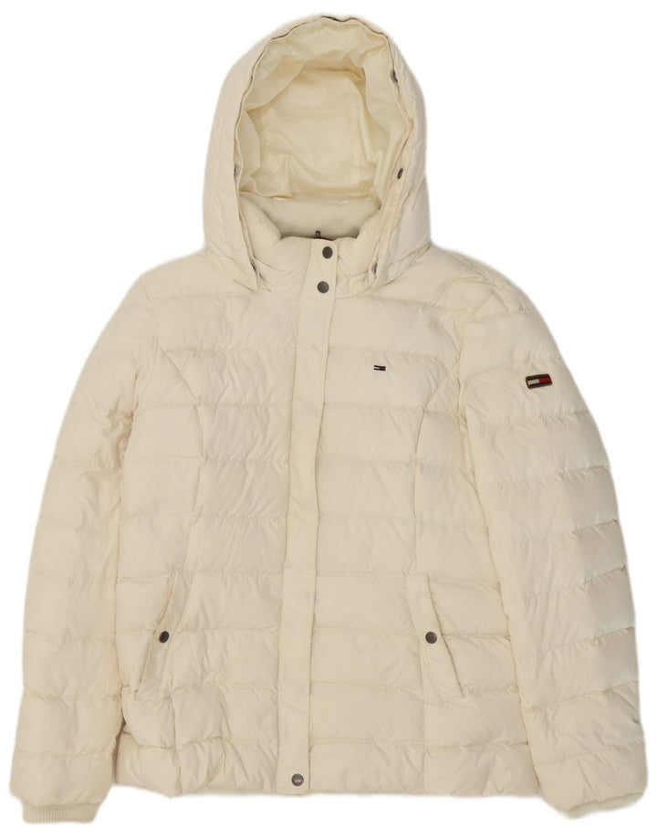 Damska ocieplana kurtka z kapturem Tommy Hilfiger UK 18 XL, biały poliester