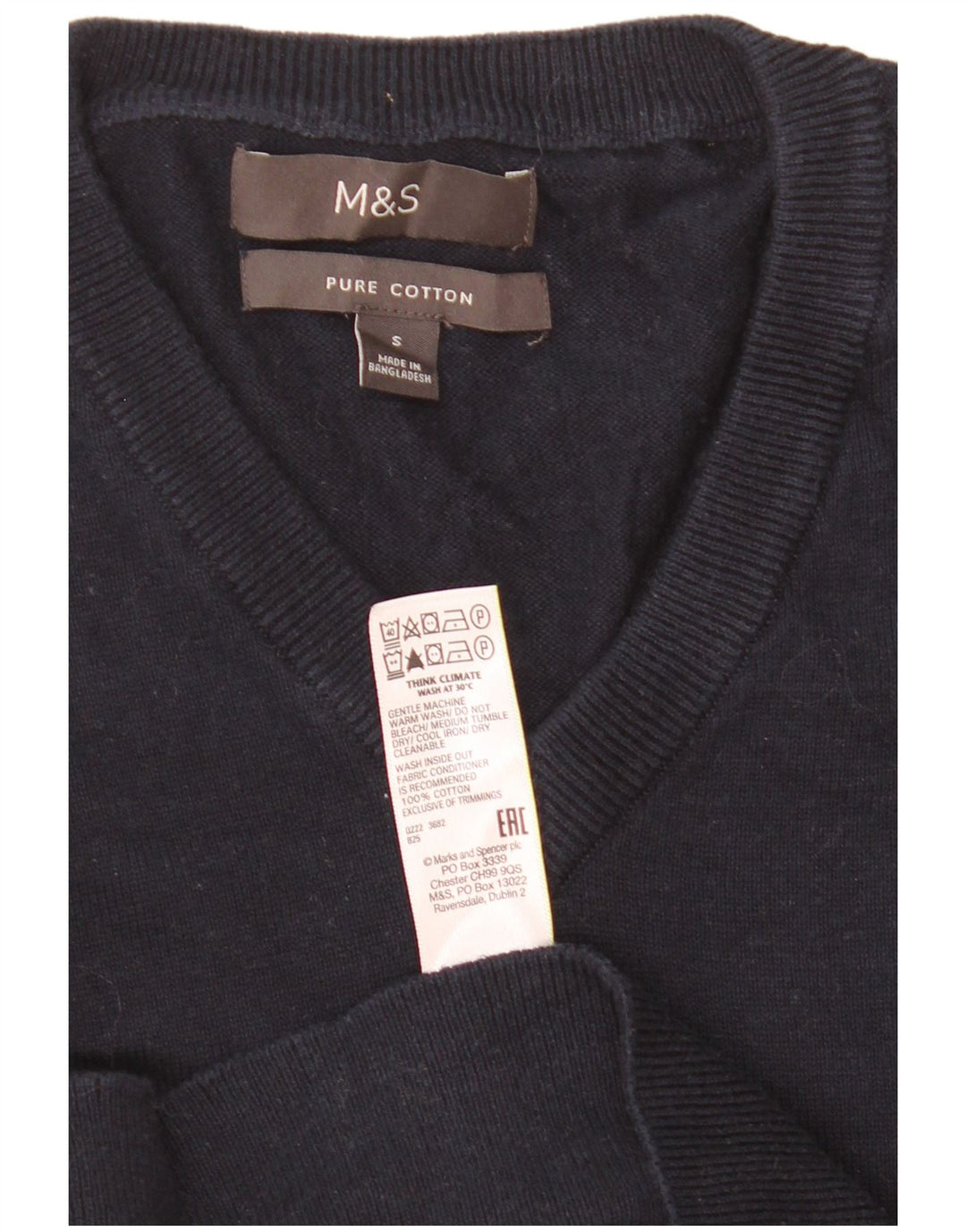 Marks & Spencer Męski sweter z dekoltem w kształcie litery V, mały, granatowy, bawełniany