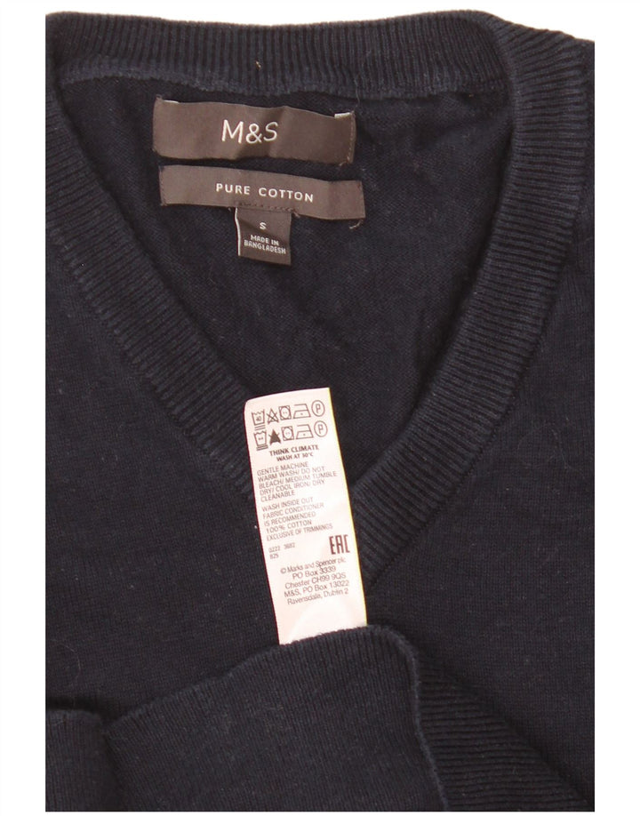Marks & Spencer Męski sweter z dekoltem w kształcie litery V, mały, granatowy, bawełniany