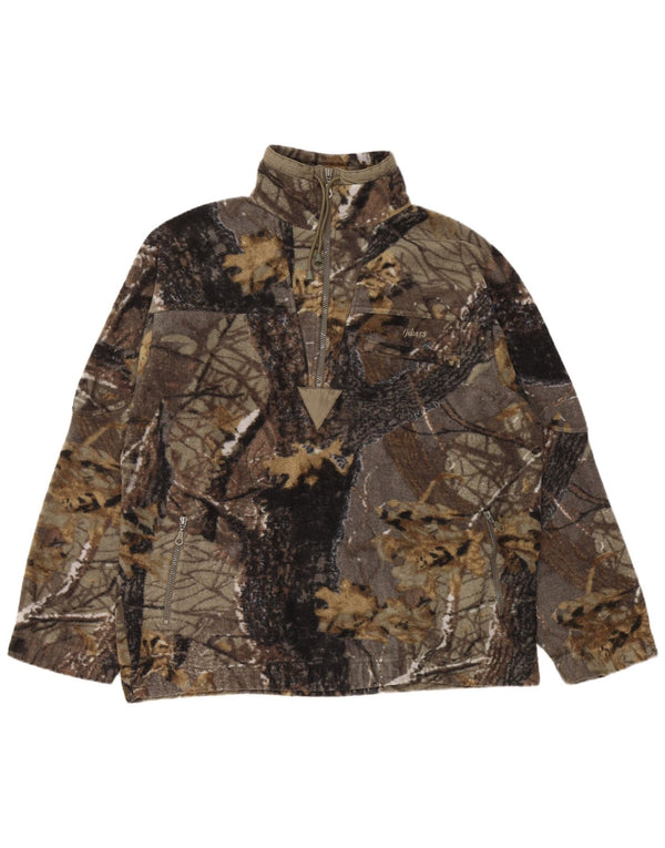 Univers Mens Zip Neck Loose Fit Fleece Jumper IT 50 Medium Brown Camouflage