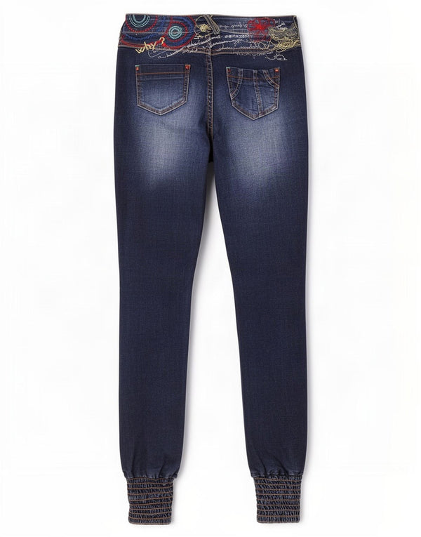 Desigual Womens Graphic Skinny Jeans W28 L34 Navy Blue Geometric Bohemian