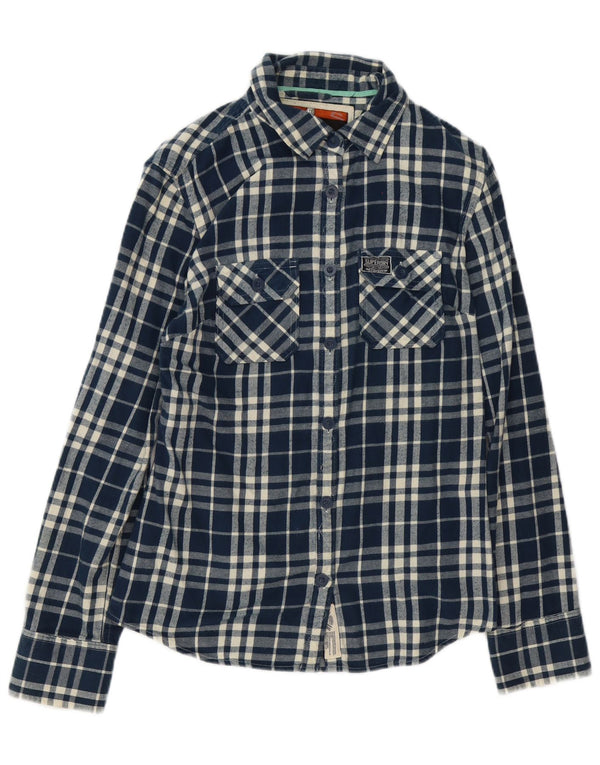 Damska koszula flanelowa Superdry UK 14, duża, bawełniana, granatowa w kratę