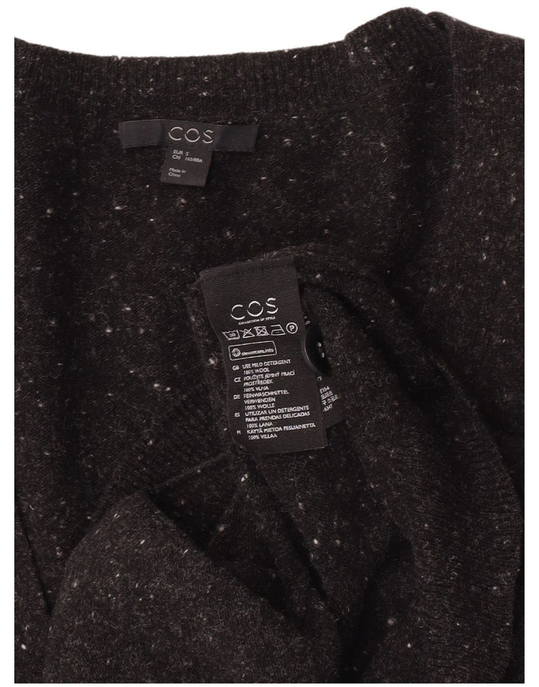 Cos Damski sweter oversize z kardiganem UK 10, mała czarna wełna w cętki