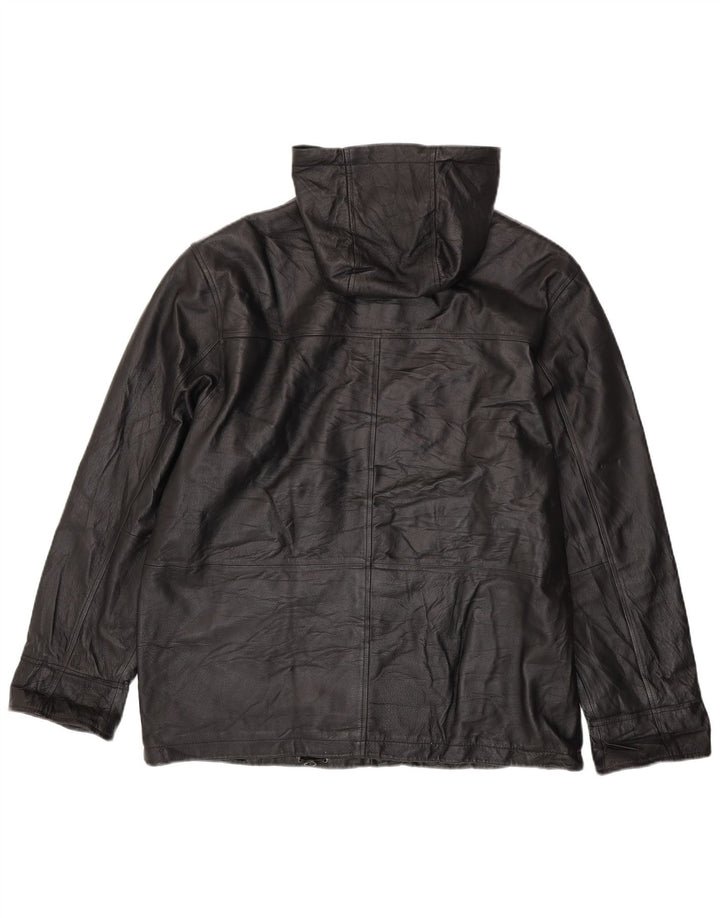 CANDA Damska skórzana kurtka oversize z kapturem UK 18 XL, czarna skóra
