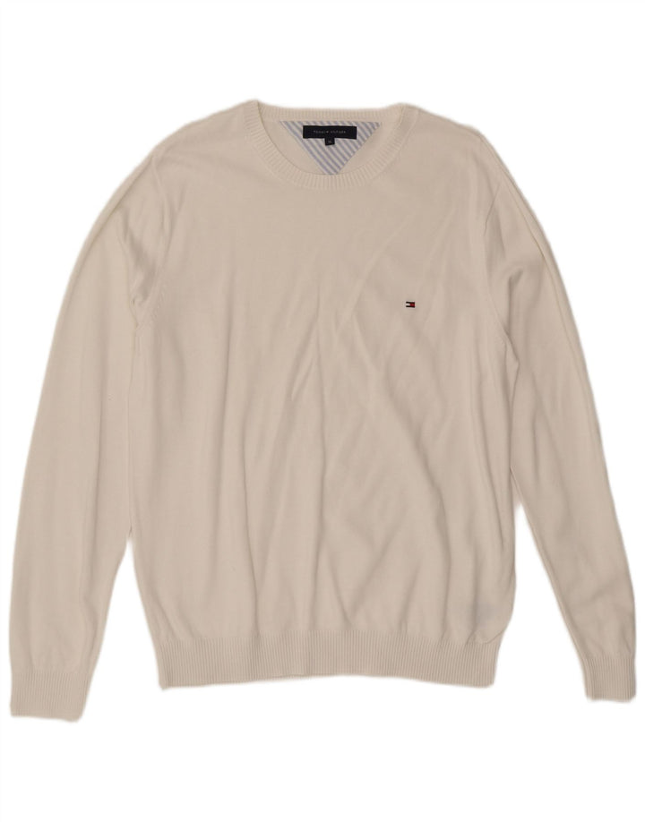Tommy Hilfiger Męski sweter z dekoltem w kształcie litery V XL, biały, bawełniany klasyk