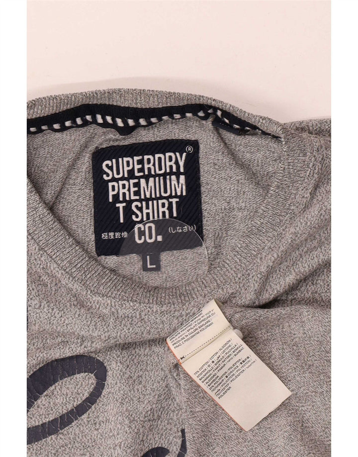 Męski T-shirt z grafiką Superdry, duży, szary, bawełniany