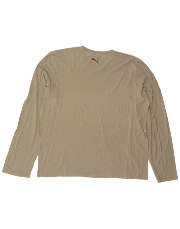 Męski top z grafiką Puma z długim rękawem 2XL, beżowy, bawełniany