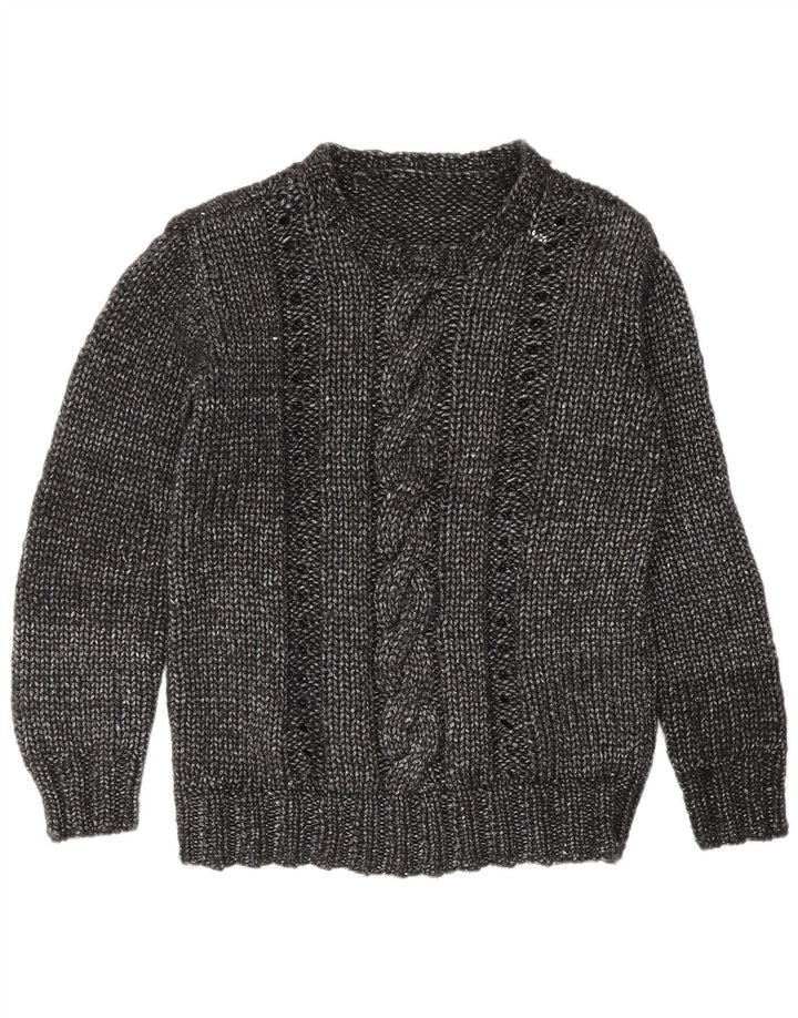 Sweter damski w stylu vintage z okrągłym dekoltem UK 16, duży, szary