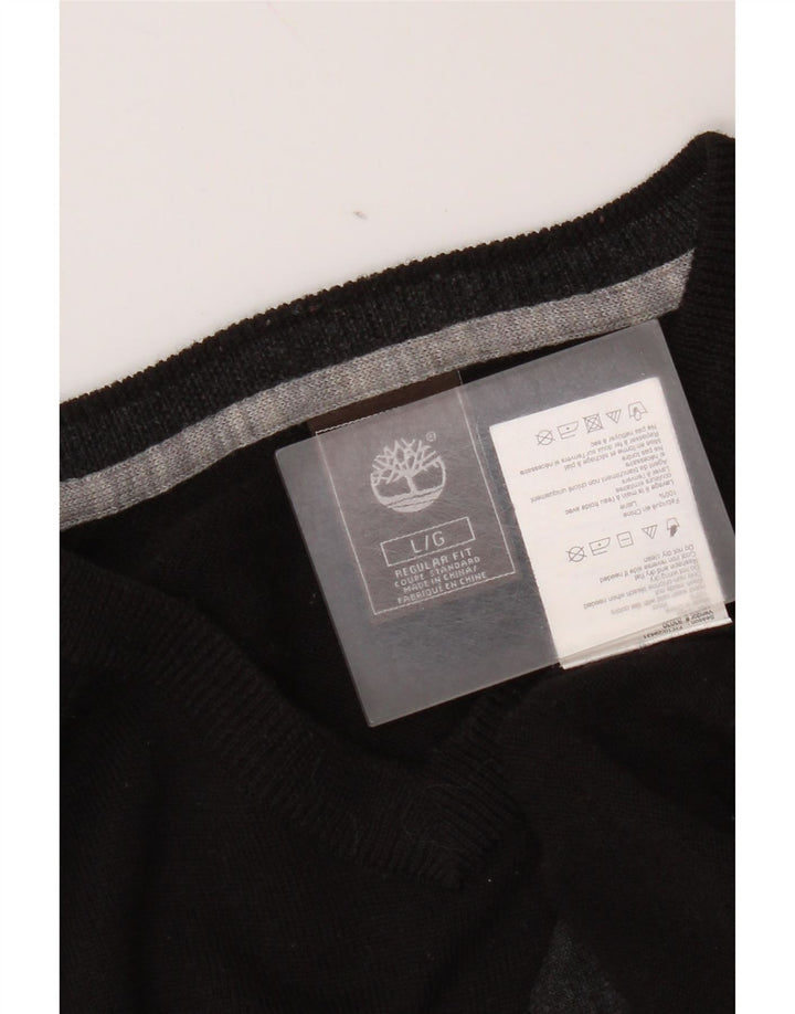 Męski sweter Timberland o regularnym kroju z dekoltem w szpic, duży, czarny, wełniany