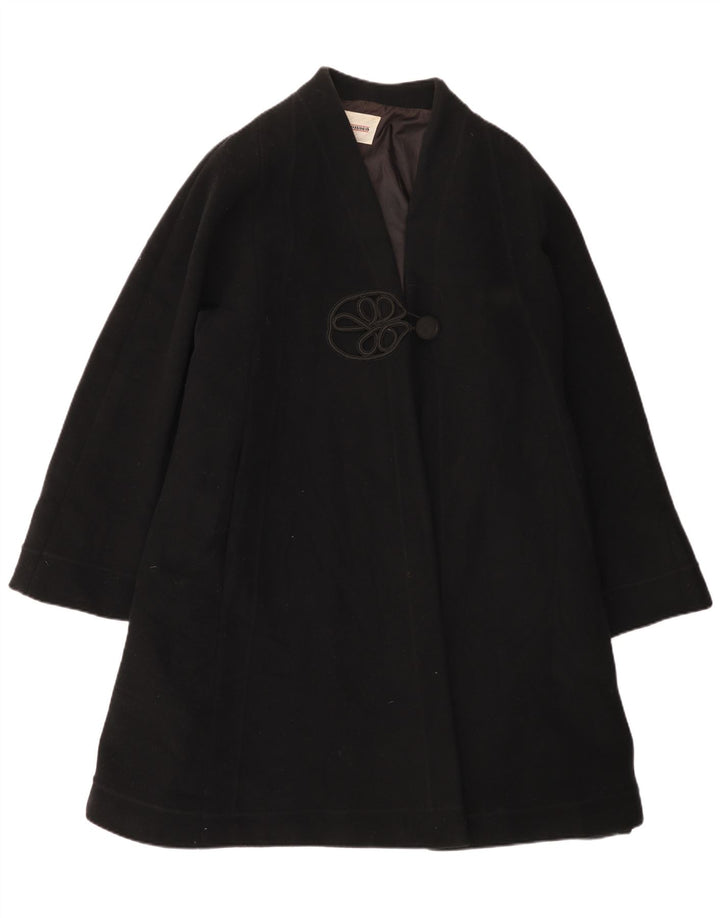 Vintage damski płaszcz oversize UK 12 średniej czarnej wełny