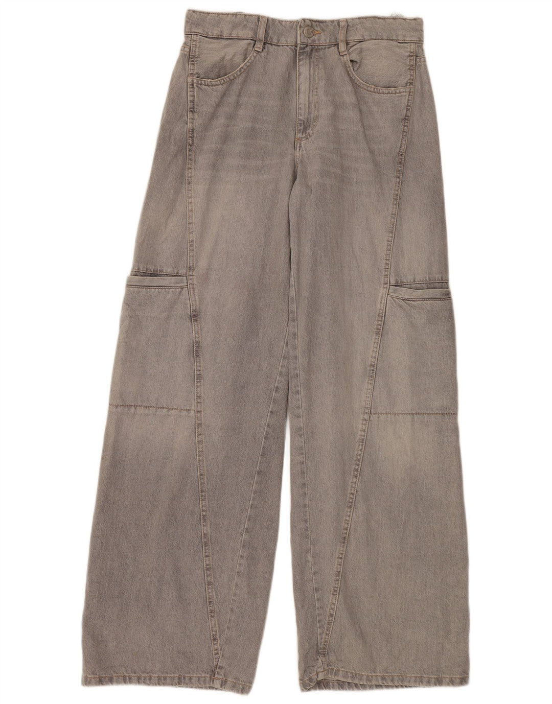 Damskie dżinsy cargo ZARA z szeroką nogawką EU 40 Medium W30 L34 Szara bawełna