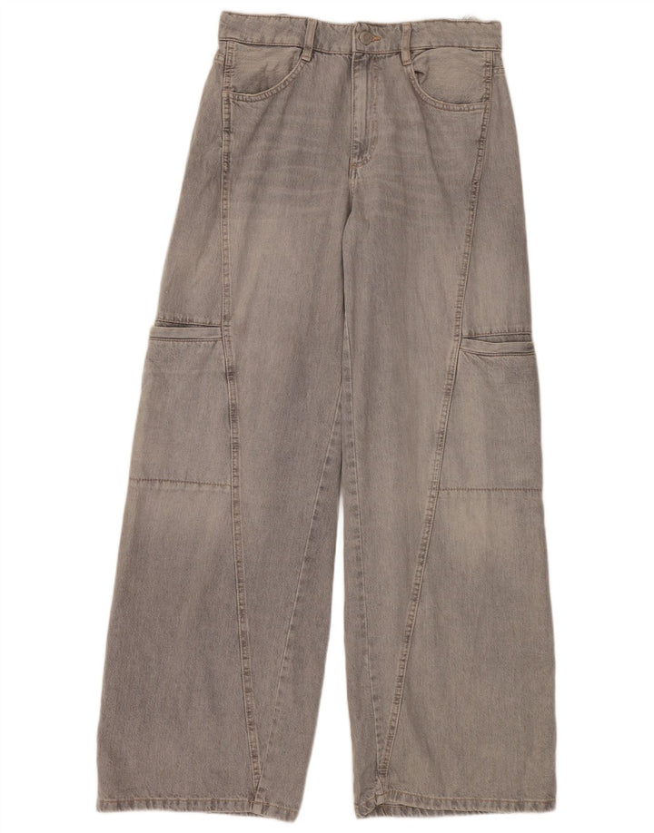 Damskie dżinsy cargo ZARA z szeroką nogawką EU 40 Medium W30 L34 Szara bawełna