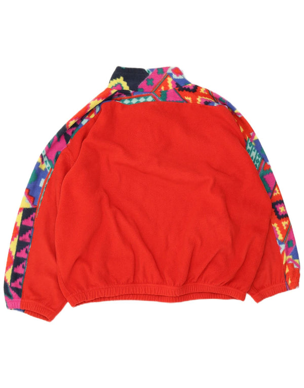 Vintage damski sweter polarowy z zamkiem błyskawicznym UK 18 XL, czerwony, geometryczny poliester