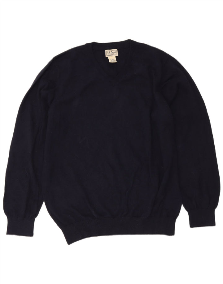 L.L.Bean Męski sweter z dekoltem w kształcie litery V, duży, granatowy, bawełniany