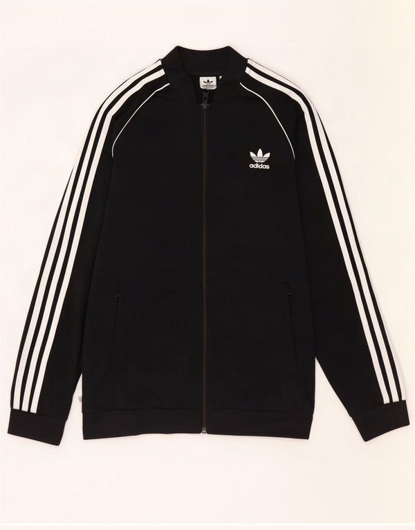 Adidas Boys Tracksuit Top Jacket 15-16 Years Black Polyester