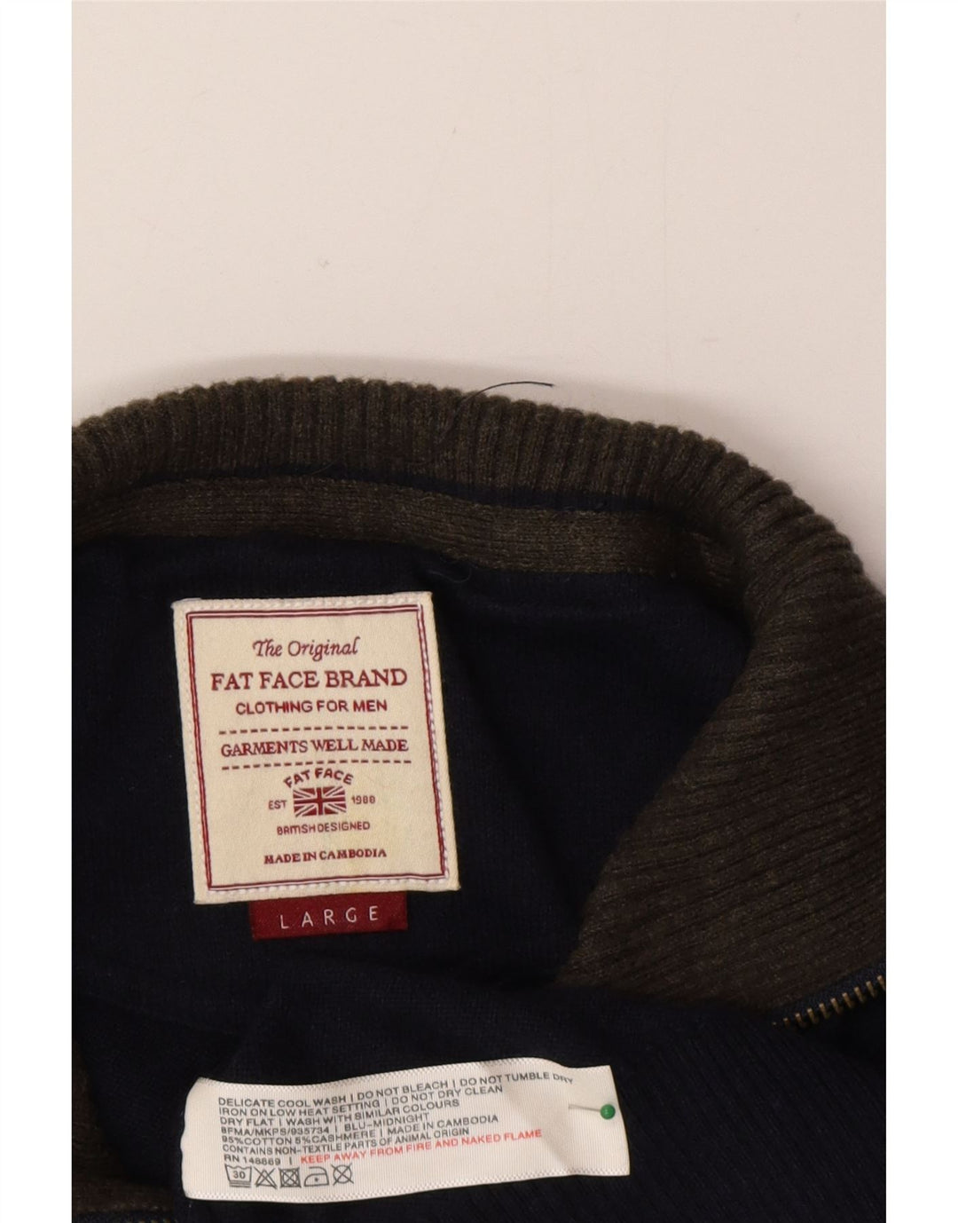 Męski sweter z zamkiem błyskawicznym Fat Face, duży, granatowy, bawełniany