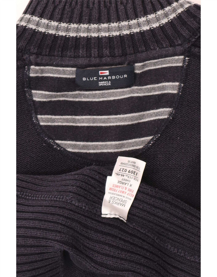 Marks & Spencer Męski niebieski sweter z guzikami przy szyi XL, granatowy, bawełniany