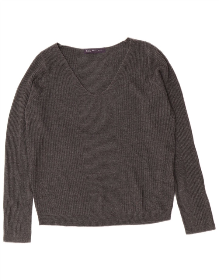 Marks & Spencer Damski sweter z dekoltem w kształcie litery V, UK 8, mały, szary, akrylowy