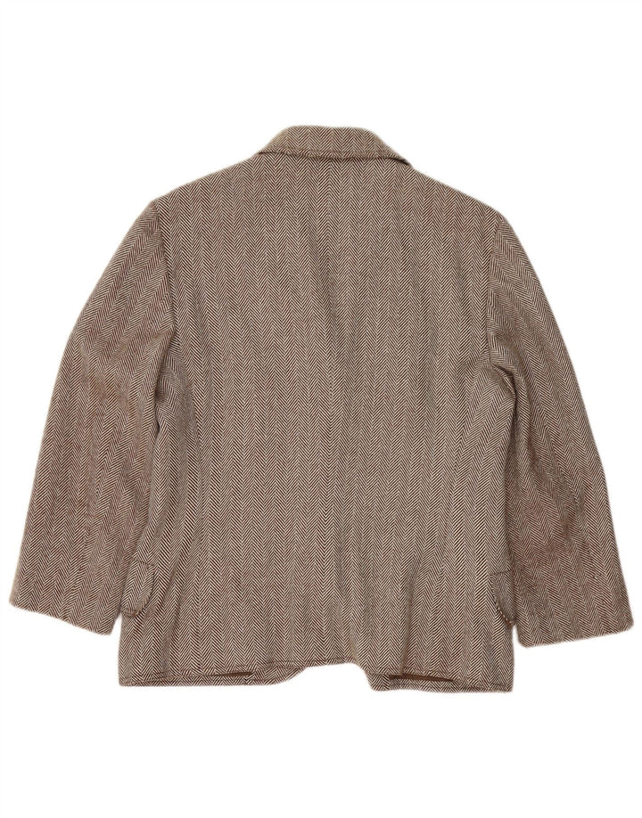 Damska marynarka Genny zapinana na 3 guziki UK 16, duża, brązowa wełna w jodełkę