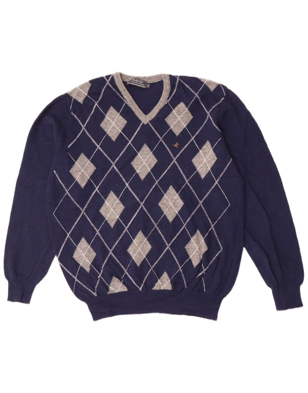 Męski sweter Brooksfield z dekoltem w szpic IT 56 XL granatowy Argyle/Diament