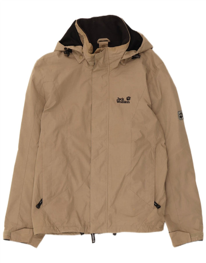 Męska kurtka przeciwdeszczowa z kapturem Jack Wolfskin UK 36/38 Średni beżowy poliester