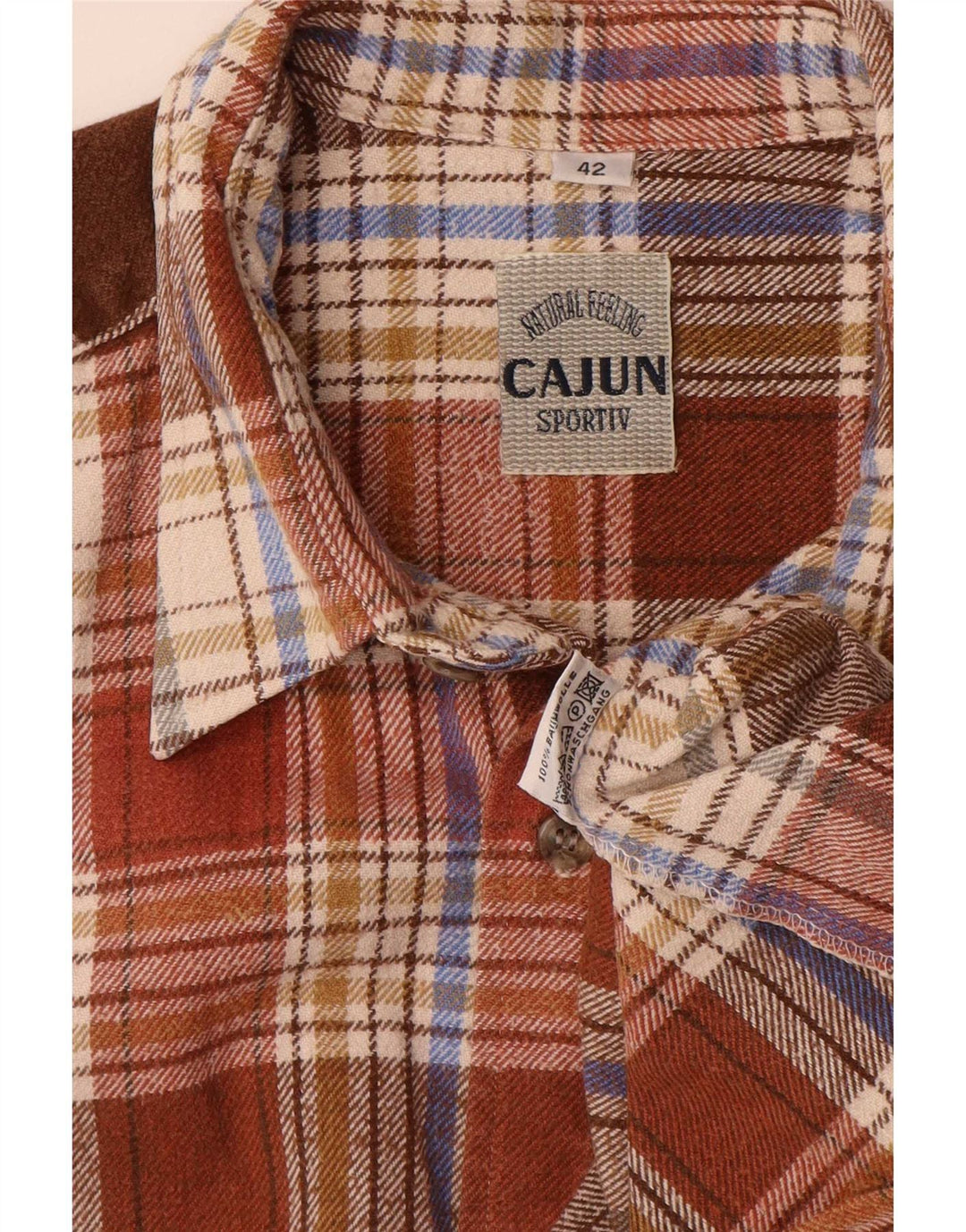 Męska koszula flanelowa Cajun rozmiar 42, duża, bawełniana w brązową kratę