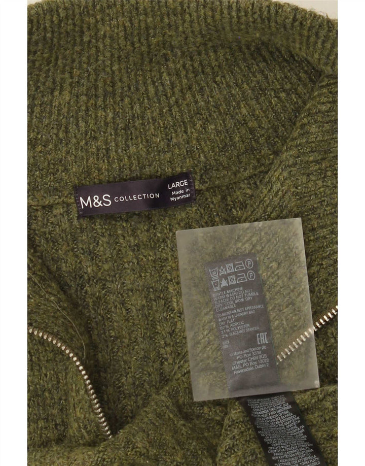 Marks & Spencer Męski sweter z zamkiem błyskawicznym, duży, zielony, akrylowy