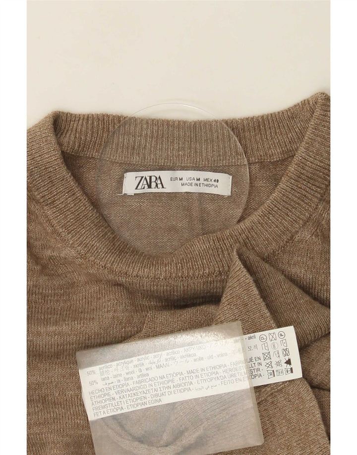 Męski sweter z okrągłym dekoltem Zara Średni brązowy akryl