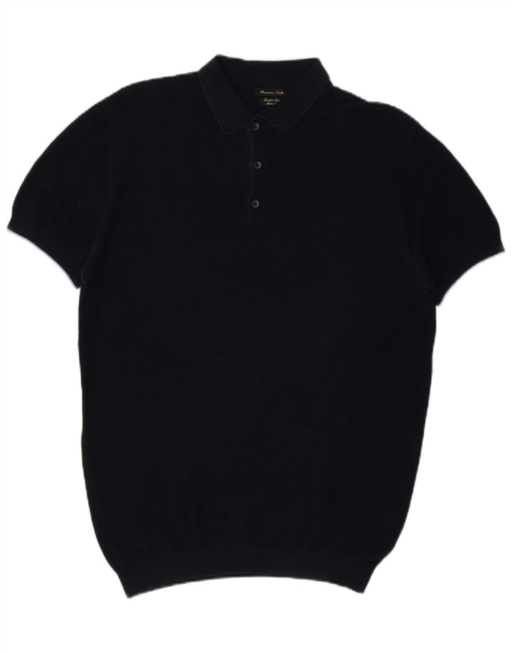 Męski sweter polo Massimo Dutti z krótkim rękawem i dekoltem w kolorze średniego granatu