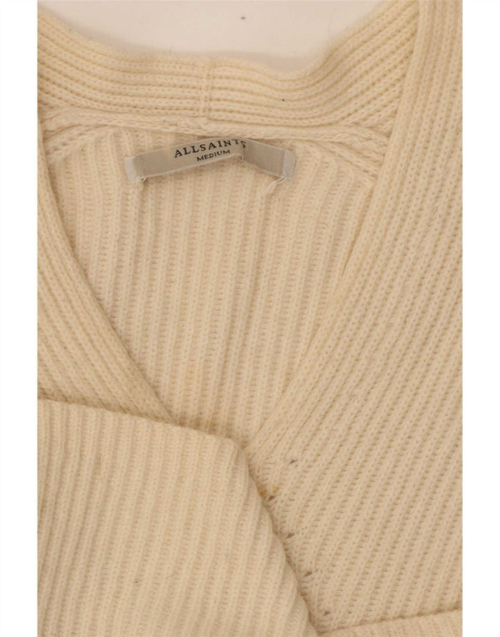 Damski sweter oversize All Saints z dekoltem w kształcie litery V, UK 14, średni złamanej bieli