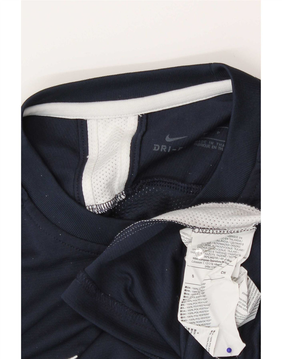 Męski T-shirt Nike Dri Fit, mały, granatowy, poliester z blokami kolorów