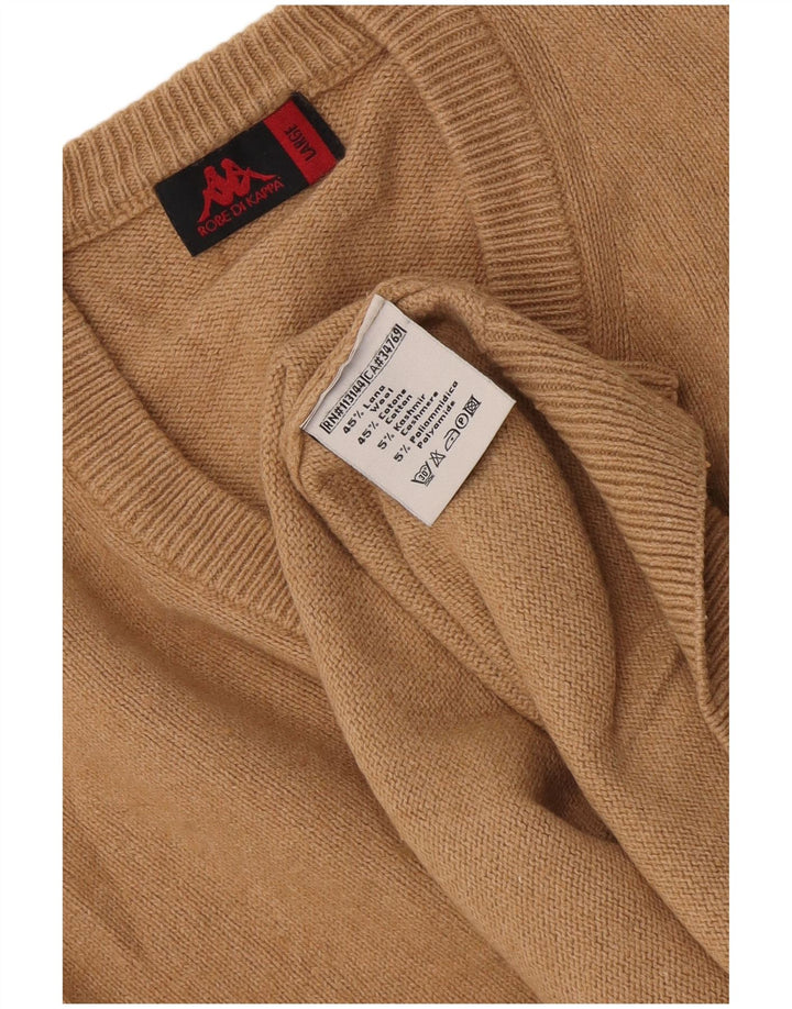 Męski sweter Kappa z dekoltem w szpic, duży, brązowy, bawełniany