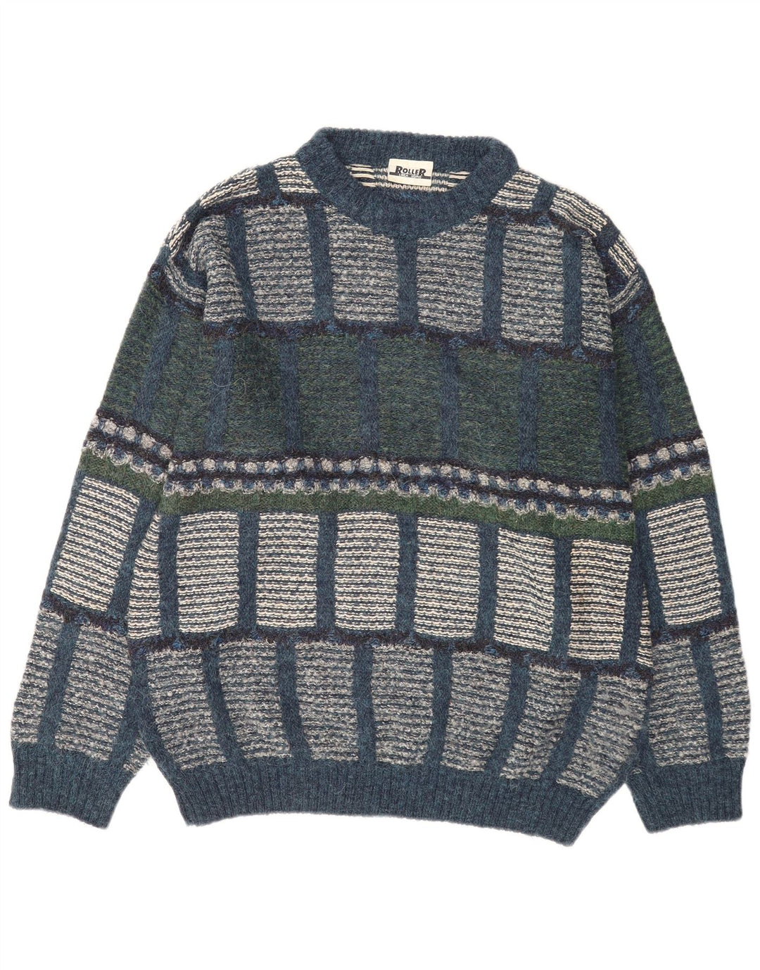 Męski sweter z okrągłym dekoltem w stylu vintage IT 48 Średni wielobarwny geometryczny