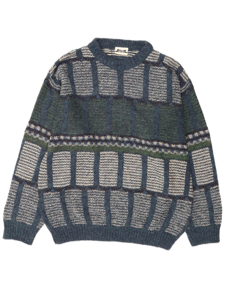 Męski sweter z okrągłym dekoltem w stylu vintage IT 48 Średni wielobarwny geometryczny