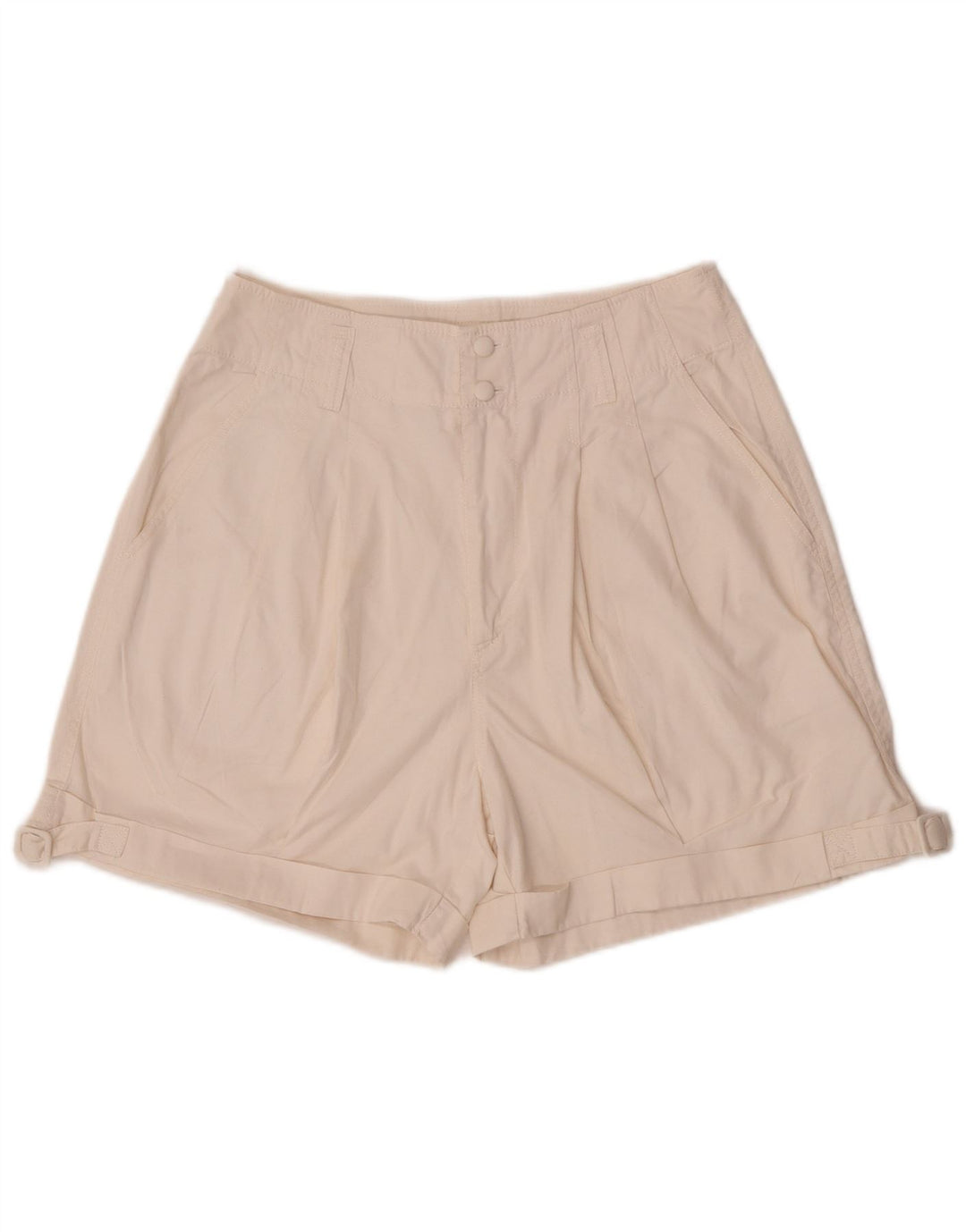 Vintage damskie spodenki chino z wysokim stanem, średnie W28 w kolorze złamanej bieli